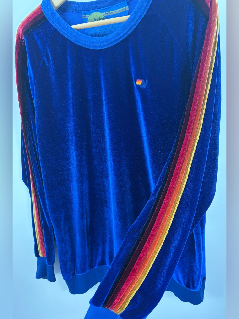 Aviator Nation Classic Velvet 5 Stripe Sweatshirt XXL Vintage Blue